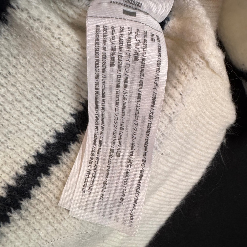 Abercrombie & Fitch Striped Shoulder Zip Knit Sweater Cream Navy Blue Small - Picture 5 of 6